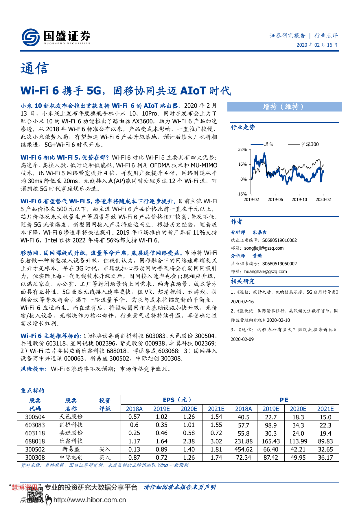 国盛证券--通信行业_Wi~Fi6携手5G_固移协同共迈AIoT时代-2020-02-17