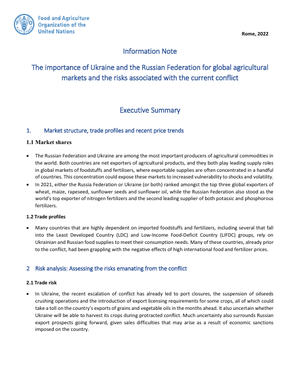 乌克兰和俄罗斯联邦对全球农业市场的重要性以及与当前冲突相关的风险（英）-FAO-2022-41页